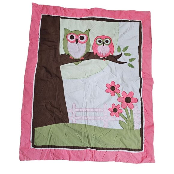 BabyGear Other - Pink Owl Baby Blanket Crib Quilt 42x34 Reversible Striped Back Nursery Decor